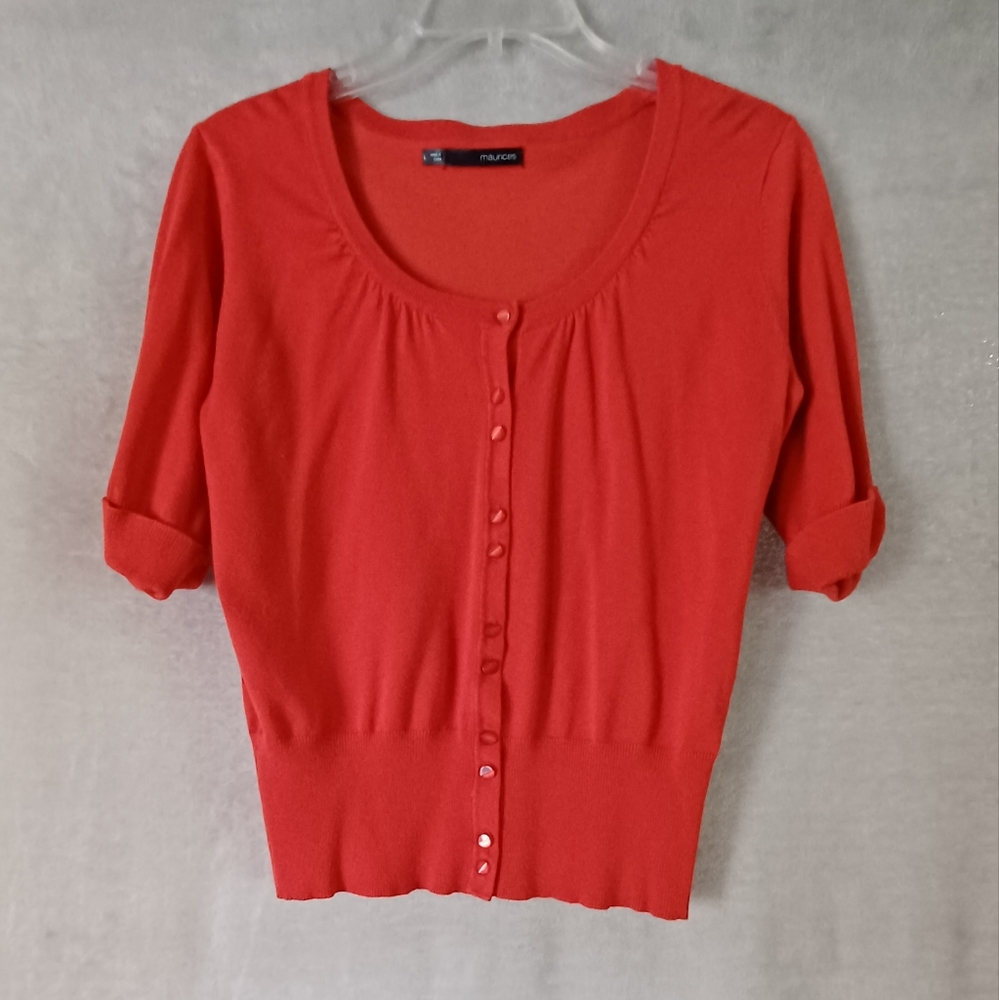 Maurices Women's Size Large Rayon Red 3/4 Sleeve Cardigan Very Soft.